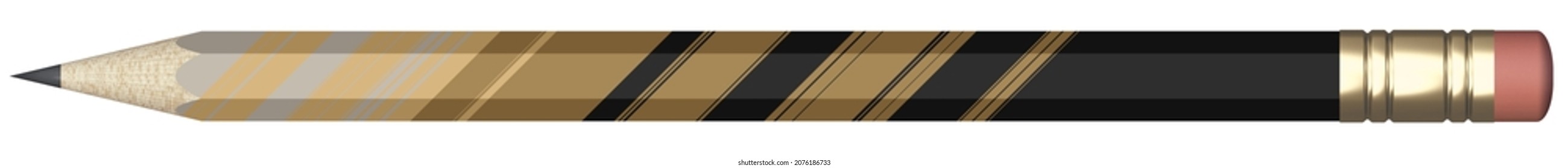 Sharp Pencil. Gold And Black. Business. Back To School. 3D Render. Template For Text.  Background For Design. School Supplies. Office Tools. Art. Stationery. 3D Illustration. Wood Pencil With Eraser.