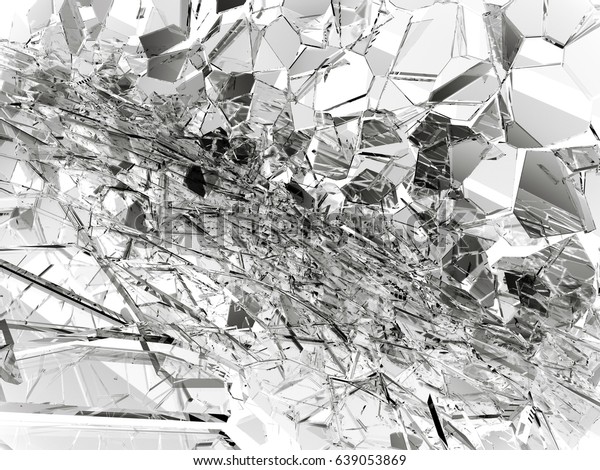 Shattered or broken glass over white\
background. 3d rendering 3d\
illustration