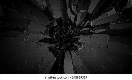 Shattered Glass: Sharp Pieces Over Black Background