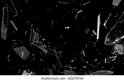 Shattered And Splitted Glass Pieces Isolated On Black