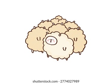 A sheep looking back while following a flock representing herd mentality and peer pressure