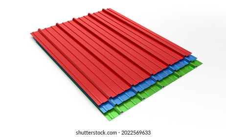 Sheet Metal Profile Type, Modern Material For The Roof Of Houses
Red Blue Green Fibreglass Roof 3d Illustration