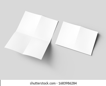 Sheet Of Paper Folded To Four. Letter Or Poster Mockup. 3d Illustration