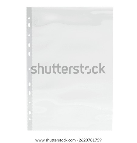 Sheet plastic protector, clear folder file. Punched pocket sheet, mockup empty A4. 3D rendering isolated on white background