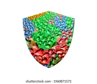 Sheild Colorful Water Rain Drops Icon Logo, 3d Illustration