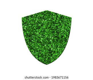 Sheild Sign, Green Glitter Icon Logo Symbol, 3d Illustration
