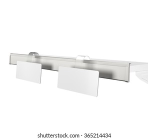 shelf with blank rectangle wobbler on white