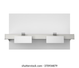 Shelf With Blank Rectangle Wobbler On White