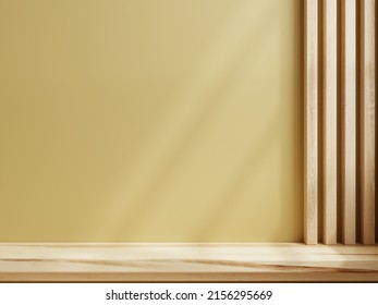 Shelf Mockup In Modern Empty Room,dark Yellow Wall.3d Rendering