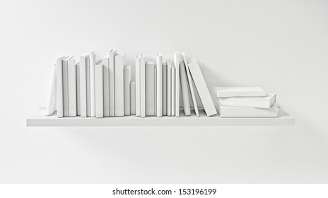 Shelf With White Book On The White Wall, Concept, Render