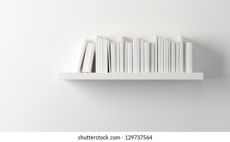 shelf with white books, 3d render