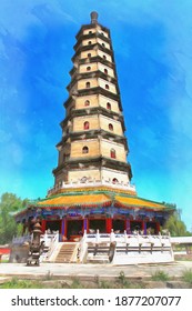 Sheli pagoda colorful painting looks like picture, Chengde, China,