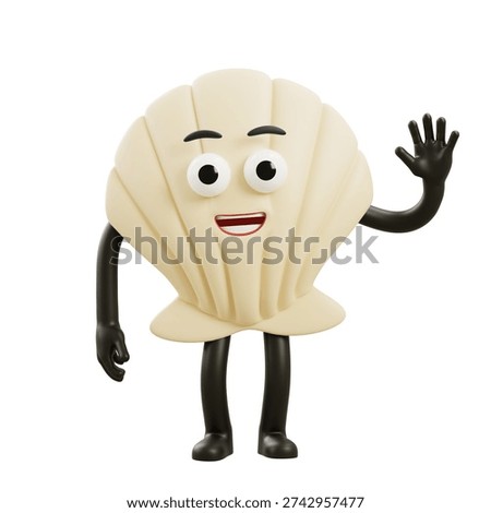 shell character waving, representing a friendly greeting or acknowledgment in a cheerful and animated design.