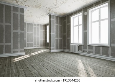 Shell Walls In Drywall Renovation Of Old Building (3d Rendering)