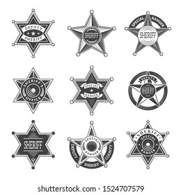Sheriff Stars Badges. Western Star Texas And Rangers Shields Or Logos Vintage Pictures