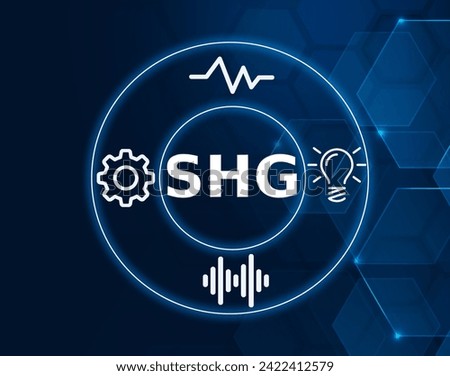 shg acronym, second harmonic generation concept, frequency doubling generation of light.