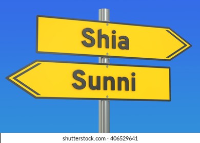 Shia Vs Sunni Concept On The Signpost, 3D Rendering