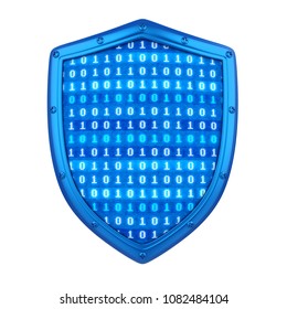 Shield with Binary Code Isolated. 3D rendering