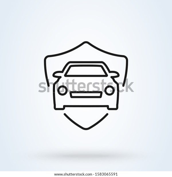 Shield and car Insurance. linear Simple\
modern icon design\
illustration.