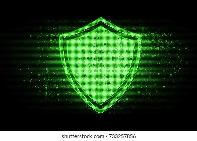 Shield computer icon concept with LED screen effect. Computer generated image