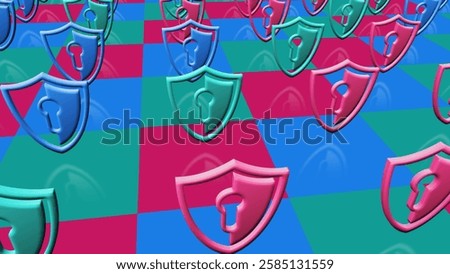 Shield cyber security computer system protection multiply symbol pattern. Abstract concept 3d mosaic icons illustration.