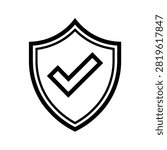Shield icon with checkmark vector isolated on white background. Protection, verified security, approved, and privacy symbol for web and app design.