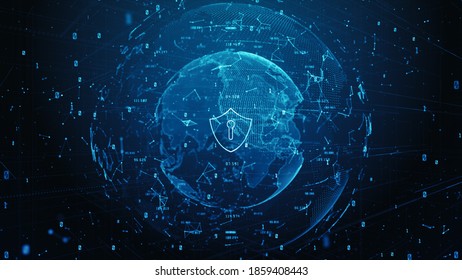 Shield Icon Of Cyber Security Digital Data, Digital Data Network Protection, Global Network 5g High-Speed Internet Connection And Big Data Analysis Background