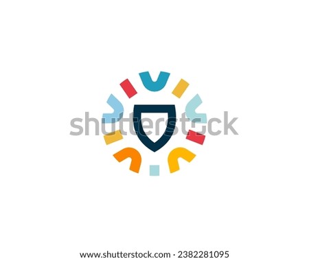 Shield logo. Guard logotype in a frame from colored shapes. Protection security insurance logotype.  illustration