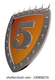 Shield With The Number Five - 5 -  On White Background - 3d Illustration