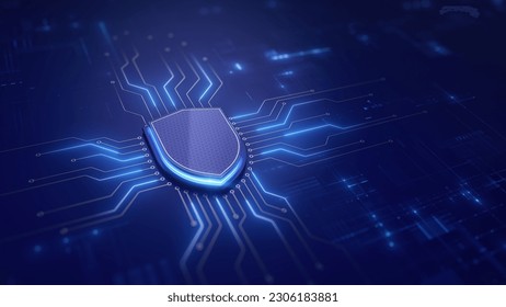 Shield. Protect and Security concept. Digital Shield on abstract technology background. 3d rendering