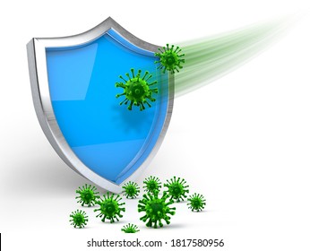 Shield Protect From Virus, Metal Shield, 3D Shield. 3d Illustration.