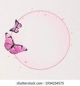 Shimmery Pink Butterfly Frame Circle Holographic Illustration