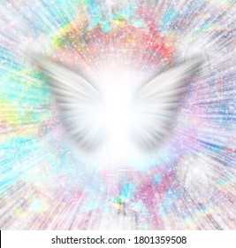 Shining angel wings in rays of light. 3D rendering