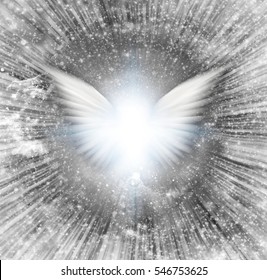 Shining angel's wings, rays of light..  3D Render