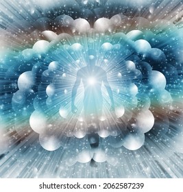 Shining aura and rays of light. Mandala. 3D rendeiring.
