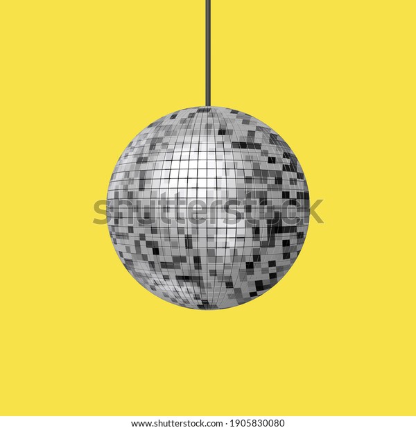 Shining Night Club Party Disco Ball on a yellow\
background. 3d\
Rendering