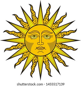 Shining Sun Face. Heraldic Symol