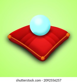 Shinning Pearl On The Red Pillow With Green Background Like 3d Effect