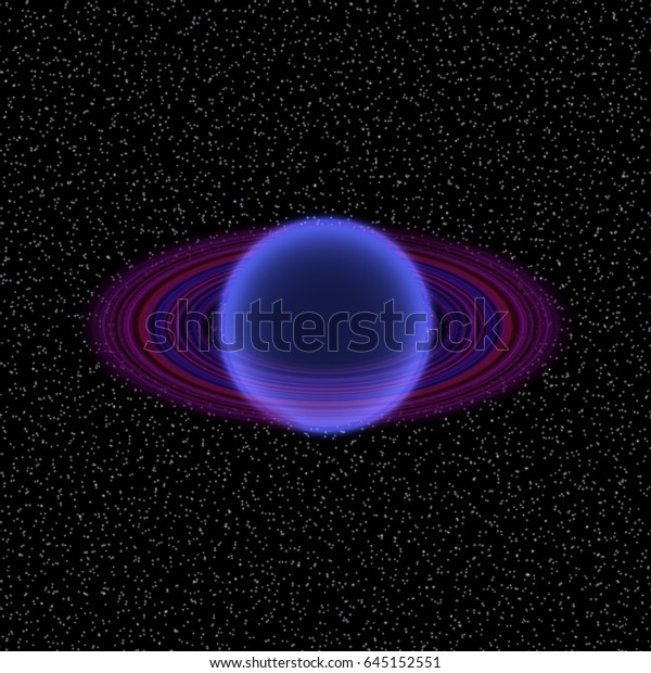 Shinning planet in far universe.\
Abstract planet with colorful ring somewhere in space.\
