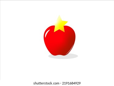 Shinny Apple Illustration With Star In The Head