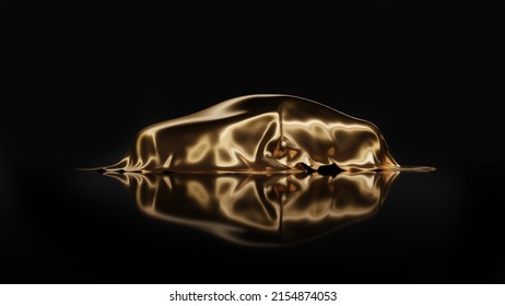 Shinny Gold Cloth Car Cover Isolated On Black Background. 3d Render.