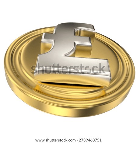 Shiny 3D rendering of the British Pound Sterling currency symbol resting on a metallic gold pedestal, isolated on white.