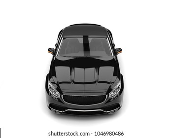 Shiny Black Modern Luxury Convertible Car - Top Down Front View - 3D Illustration