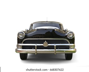 Shiny Black Restored Vintage Car - Front View - 3D Illustration