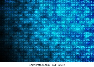 Shiny blue binary code on black background: ilustracja stockowa