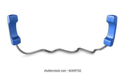 Shiny Blue Phone Illustration With Black Cord, Isolated On A White Background.