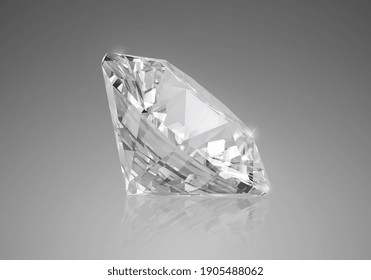 Shiny Brilliant Diamond Placed On Gray Background. 3D Render