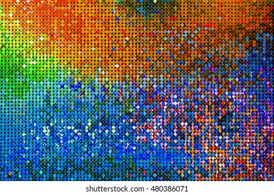 Shiny Circle Of Orange, Blue, Green, Yellow, Red And Purple Make Up This Disco Ball Type Pattern, A Perfect Abstract Background For Your Next Project! 