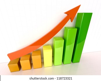 Shiny color bar graph indicating growth on light background