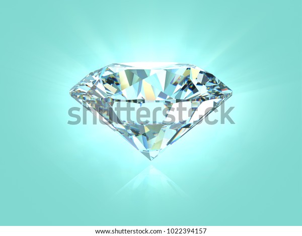 ティファニー青の背景に光るダイヤモンド 側面図の接写 3dレンダリングイラスト のイラスト素材